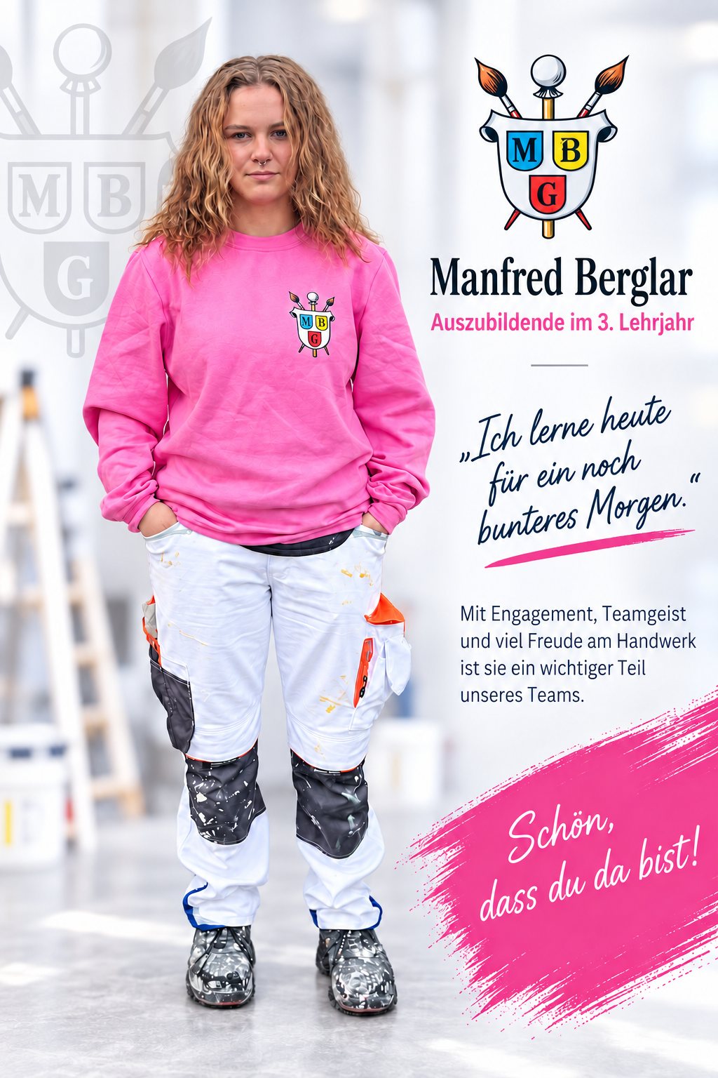 Unsere Auszubildende im 3. Lehrjahr – mit dem Leitsatz „Ich lerne heute für ein noch bunteres Morgen“