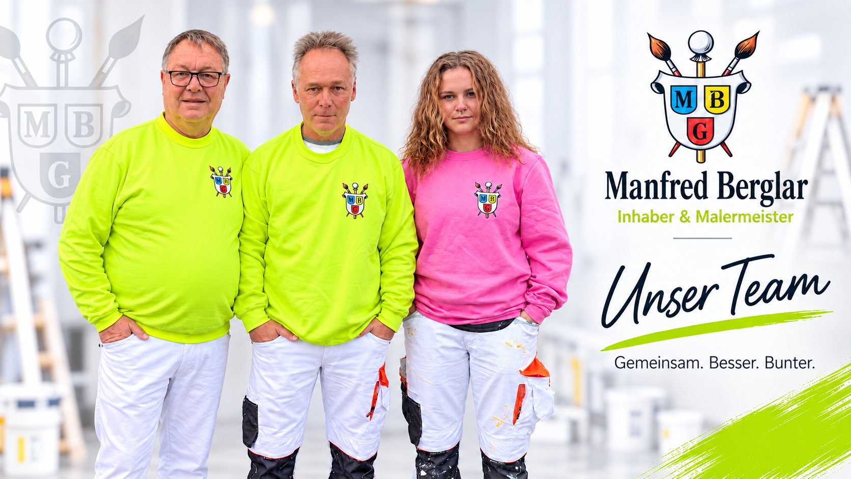 Das Team von Manfred Berglar, Malermeister in Olpe-Griesemert – Inhaber, Geselle und Auszubildende